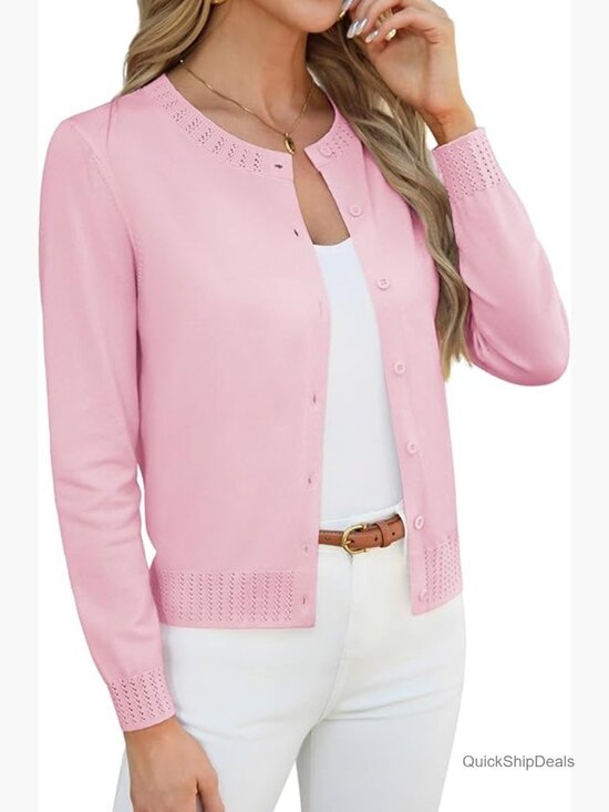 Sweaters - Lightweight Cropped Cardigan Sweater with Lyocell Blend, Button Front